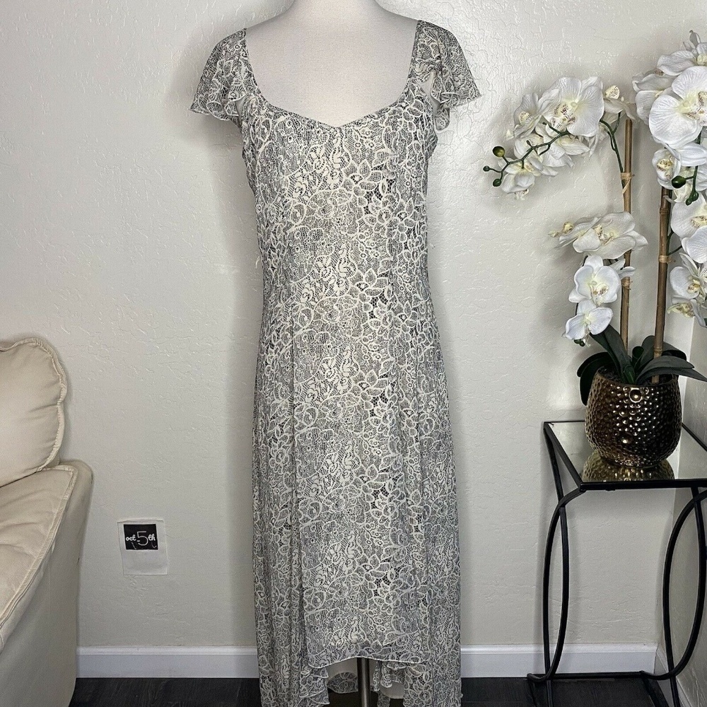 Belle Badgley Mischka Lace Print Dress Grey Sz 8